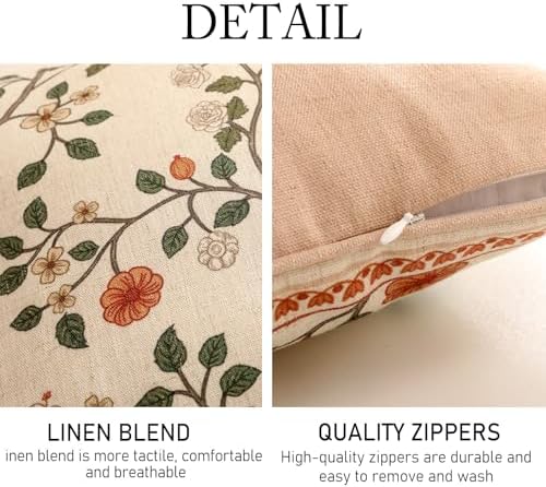 ISAENNE Designer Elegant Linen Throw Pillow Cover,Set of 2,18"x18"-Flora A - Image 5