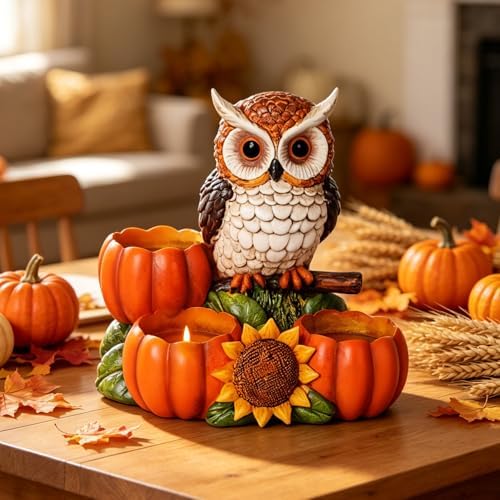 Fall Owl Candle Holder with 3 Pumpkin Tealight Holders - Image 6