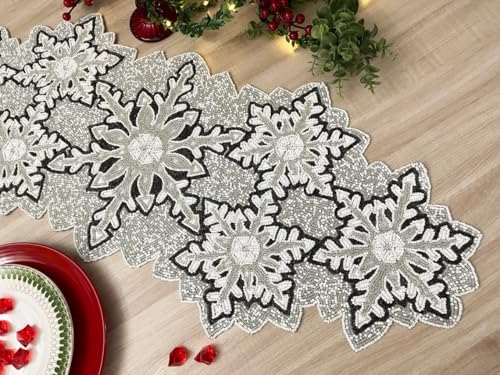 Enliven Handmade Bead Table Runner, Christmas Beaded Runner, Snowflakes, 13x36inch - Image 5