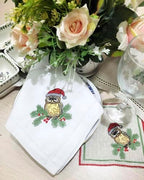 Embroidered Cloth Napkin Owl Christmas Cotton Napkins Set of 6, 20 x 20 Hemstitch Table Napkins, Machine Washable, for Daily & Holiday Dining, Great Gift Ideas - Image 5