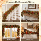 Grooy Fall Garland for Mantle, 6FT Pumpkin Maple Leaves Garland - Image 4