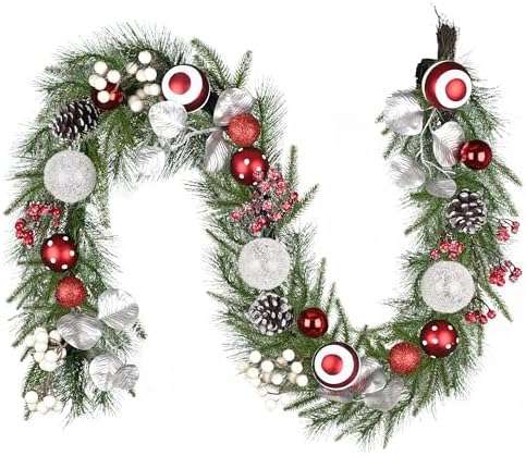 Valery Madelyn 6 Ft Christmas Garland with Lights for Mantle Red White by ValeryMadelyn