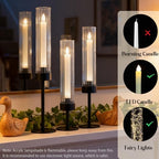 Metal & Acrylic Taper Candle Holders with Ribbed Design - Hurricane Clear Cylinder Candelabra for Wedding, Christmas, Party, Dining Table Centerpiece Decor (Black, Set of 6) - Image 4