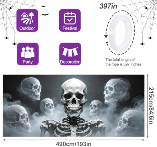 7x16FT Skull Break Wall Halloween Garage Door Banner Skeleton Witch Happy Hallowen Garage Door Cover for Hallowen Decoration - Image 4
