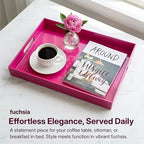 Large Decorative Tray, Rectangular Serving Tray with Handles, Plastic Coffee Table Tray for Ottoman, Living Room, Kitchen Tabletop, Rose Pink, 15.7” x 11.8” x1.6” - Image 2