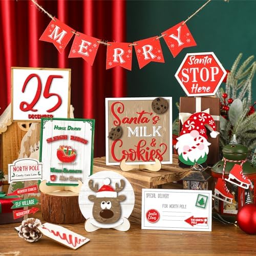 14 Pcs Halloween Tiered Tray Decor Set, Gnome Wood Table Signs (Bright Style) - Image 5
