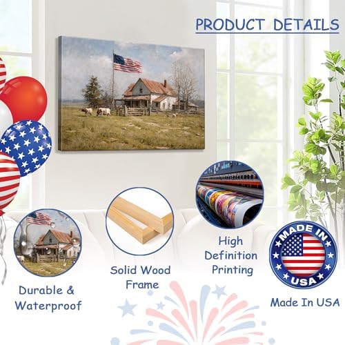 July 4th Patriotic Canvas Wall Art 4th of July USA Decorations Vintage American Flag Painting Inspirational Picture Wall Decor Independence Day Home Decor 24x32in - Image 4