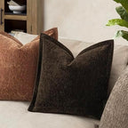 Decorative Chenille Luxury Throw Pillow Covers with Wide Edge, Textured Solid Pillowcases, Soft Velvet Cushion Cover Home Décor for Couch Sofa Living Room,18×18 Inch, Set of 2, Dark Brown - Image 4
