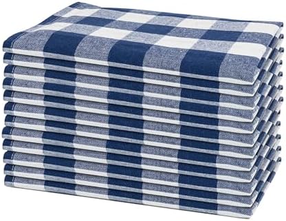Navy Blue Cloth Napkins - Reusable Navy Blue and White Cotton Napkins - 100% Cotton, 12 Pack - 20"x20", Washable, Plaid Gingham Pattern, Perfect for BBQ, Parties and Small Get-Togethers (Blue) by OrganicCottonMart