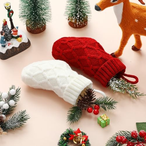 Geyoga 24 Pieces Mini Christmas Knit Stockings 6 Inch Cable Knitted Stockings Bulk Xmas Hanging Ornament Decoration for Christmas Tree Fireplace Holiday Party Favor (Red, White) - Image 4