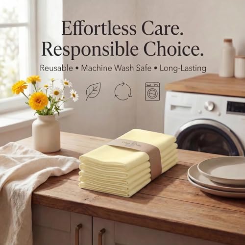 Urban Villa Cloth Napkins Set of 12 (20”x20”) 100% Cotton Slub Dinner Napkins Highly Absorbent Washable Durable Reusable Cloth Napkins Ideal for Farmhouse Party Hotel Lunch Restaurant Napkins - Yellow - Image 7