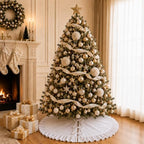 Velvet Christmas Tree Skirt White 60 inch Ruffled Holiday Tree Skirt for Rustic Xmas Tree Decoration - Image 2