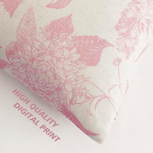 Foindtower Set of 2 Linen Floral Throw Pillow Covers Neutral Vintage Print Decorative Cozy Cushion Covers Farmhouse Boho Home Decor for Sofa Chair Couch Bedroom Living Room,22×22 Inch,Light Pink - Image 3