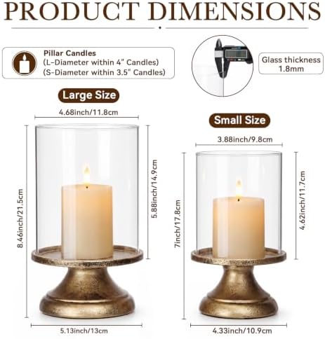 Set of 2 Hurricane Candle Holder with Glass Base,Elegant Style - Image 2
