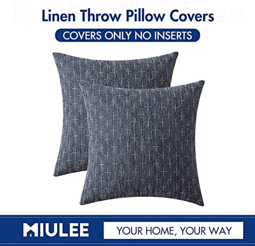 MIULEE Pack of 2 Decorative Burlap Linen Throw Pillow Covers Modern Farmhouse Vintage Pillowcase Rustic Woven Textured Cushion Cover for Sofa Couch Bed 22x22 Inch Blue - Image 7