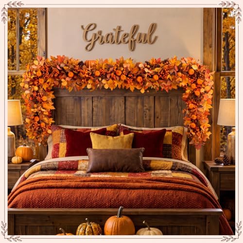 6 ft Fall Garland for Mantle Autumn Pumpkin Leaves - Image 6