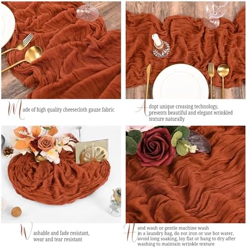 16 Pack Terracotta Table Runner 10FT Cheesecloth Table Runner Boho Gauze Table Runners Long Rustic Sheer Fabric Table Runners for Wedding Party Bridal Shower Farmhouse & Home Decor - Image 3