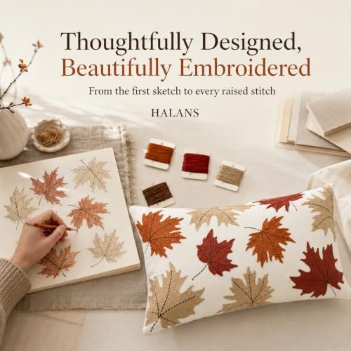 Embroidered Fall Throw Pillow Covers,12x20 Inch Set of 2,Maple Leaf - Image 2