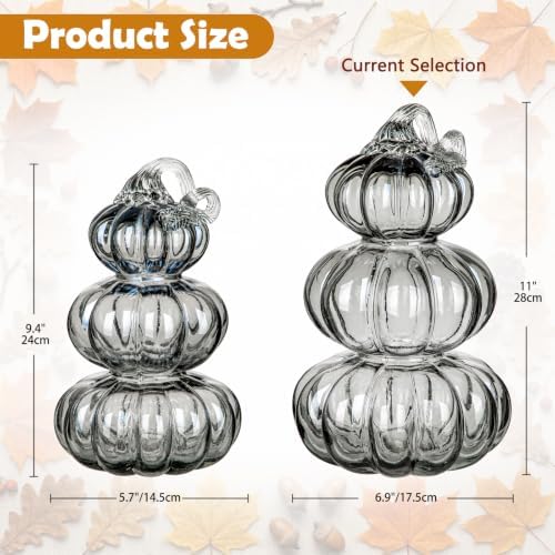 Stacked Glass Pumpkin Decor, Fall Halloween Table Centerpiece, Black - Image 2