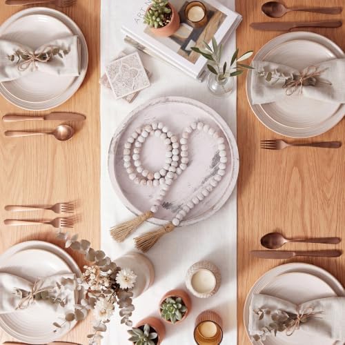 Mumufy 12" Round Decorative Tray with 58" Bead Garland, Rustic White - Image 6