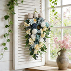 Idyllic 25 Inch Spring Blue Rose Door Hanging Artificial Floral Swag for Front Door Window Porch Stair Railing Spring Holiday Indoor Outdoor Home Decor - Image 2