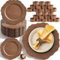 48 Pcs 13" Wooden Textured Charger Plates with Napkin Ring, Brown by Havawish