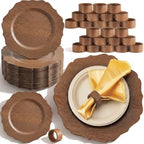 48 Pcs 13" Wooden Textured Charger Plates with Napkin Ring, Brown by Havawish