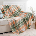 BATTILO Mohair Plaid Throw Blanket for Couch, Green Orange, 50 x 60 Inch - Image 2