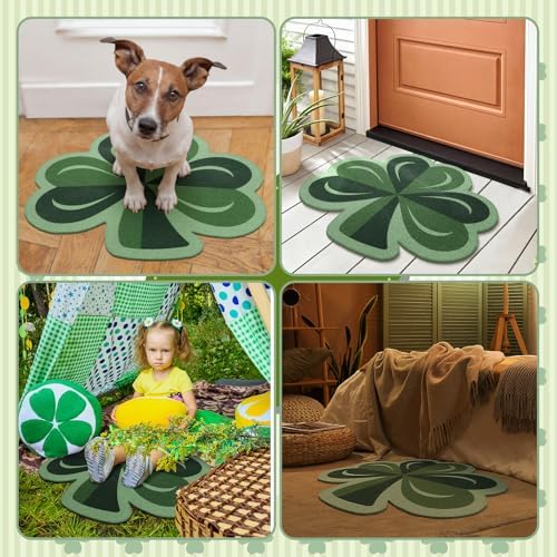 Nuanchu St. Patrick's Day Door Mat Outdoor Decor 28 x 28 Inch Large Shamrock Front Porch Rug Shamrock Welcome Door Mat St Patricks Day Rug Non Slip Entrance Rugs for Home Indoor Outdoor Entryway Decor - Image 6