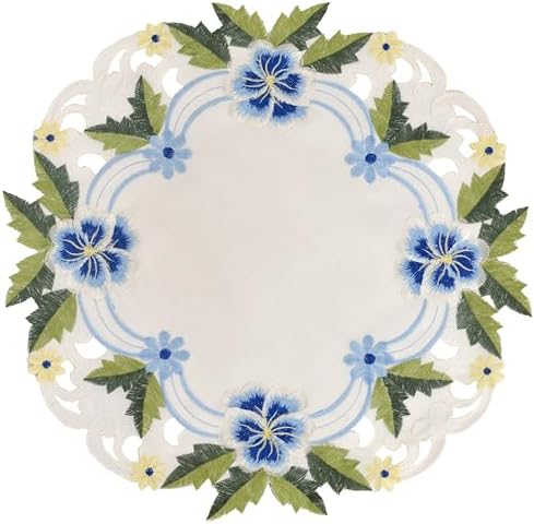Decozen Set of 8 Doilies for Table, Lace Doilies - Rustic, Crochet, Farmhouse, Kitchen, Round Table Placemats - Valentines Day Decorations - 15 inch Blue and Green White, The Eternal Grace Collection by Decozen