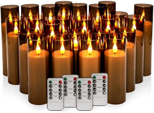 24 Pack LED Gray Flameless Candles with Remote, 3D Flickering Battery Operated Candles in Glass Holders, Safe for Weddings, Parties, Home and Outdoor Decor. by CAKETYCG