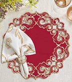 Decozen Set of 8 Doilies for Table, Lace Doilies Rustic Farmhouse Kitchen Dining Table Centerpiece Decor, 15 Inch Gold Burgundy Round Placemats for Home, Valentines Day Gifts, Valentines placemats - Image 5