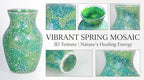 8" Organic Green Mosaic Vase, Heavy Glass Healing Spring Decor Centerpiece, Hand-Pasted Crackle Glass Flower Vase with Anti-Slip Base, Boho Nature Accent for Living Room & Bathroom - Image 5