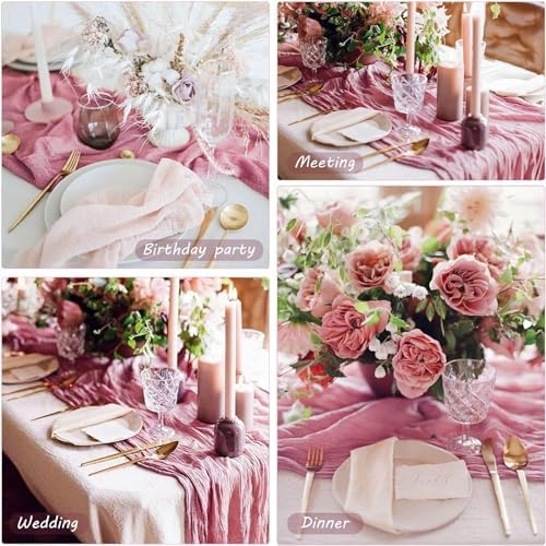 12 Pack Dusty Rose Table Runner, 35x120 Inch Pink Cheesecloth Table Runner with Wrinkle 10ft Long Boho Rustic Gauze Sheer Cheese Cloth for Wedding Party Bridal Baby Shower Table Decor - Image 6