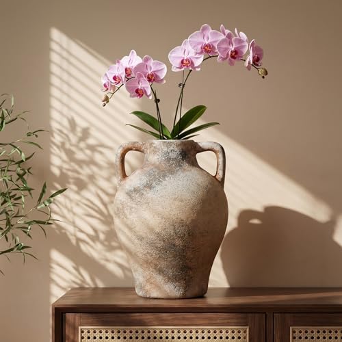 Ceramic Flower Vase, 8.7" Rustic Farmhouse Table Vase, Decorative Pottery Vase with Glazed Interior for Fresh Flowers, Eucalyptus, Entryway, Kitchen, Shelf and Bedroom Decor - Image 7