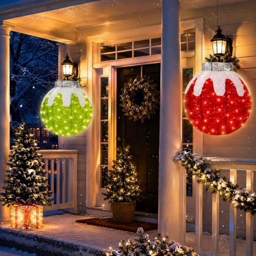 2 Pcs Outdoor Christmas Ornaments, Lighted Pop-Up Holiday Ball Decoration with 160 LED Lights, 8 Light Functions, Lighted Collapsible Christmas Outdoor Decorations for Yard, Patio, Home - Image 6