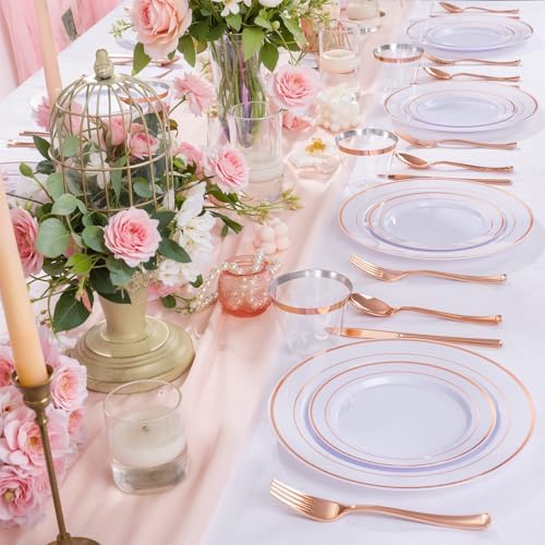 WELLIFE 600 PCS Rose Gold Disposable Dinnerware Set for 100 Guests - Image 3