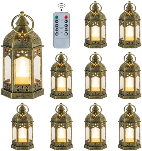 Hewory 10PCS Gold Mini Lanterns for Party Decoration, Remote LED Candles by Hewory