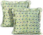 Ridhi Apple Green Floral Block Print Throw Pillow Covers 24x24 Inch by Ridhi
