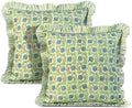 Ridhi Apple Green Floral Block Print Throw Pillow Covers 20x20 Inch by Ridhi