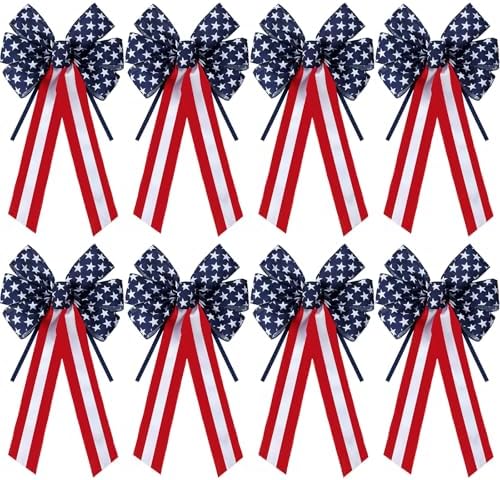 Yunlly 8 Pieces Large Patriotic Bows Decor 4th of July Bows Wreaths Blue White and Red Stripes and Stars for Memorial Day 4th of July Independence Day 250th Anniversary Patriotic Decorations by Yunlly
