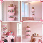 SiliFine 3 Tier Large Pink Bow Woven Hanging Basket 14.4 x 11.8 x 7 Inch - Image 3
