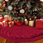 36 Inch Dark Red Knitted Christmas Maroon Tree Skirt， Large Xmas Tree Skirts Round Base Skirt for Holiday Party Decoration Ornament Supplies，for 6-8FT Tree Christmas Treer Burgundy Tree Skirt (36in) - Image 3