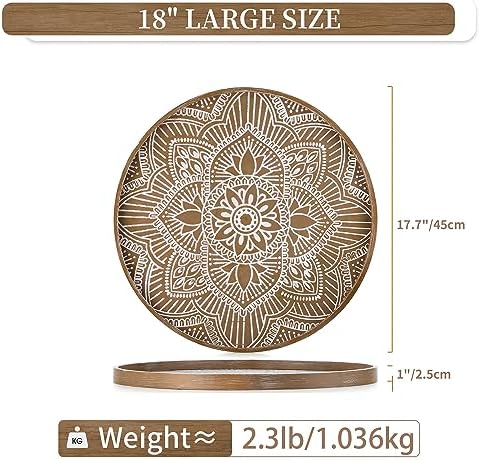 Hanobe 17" Large Round Decorative Tray Coffee Table Decor, Rustic Brown - Image 5
