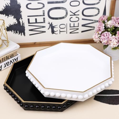 Black Serving Tray for Coffee Table, Octagonal Beaded Plastic Decorative Tray for Ottoman, Kitchen Counter, Living Room, Outdoor Lacquer Tray for Entertaining - Image 3