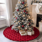 Civaner 48in Burgundy Tree Christmas Tree Skirt Faux Fur - Image 4