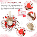 6 Pcs Valentines Day Wreaths Kitchen Cabinet Decor Farmhouse Artificial Red Pink Heart Berries Mini Valentine's Day Windows Wreaths for Front Door Porch Wall Decor - Image 3