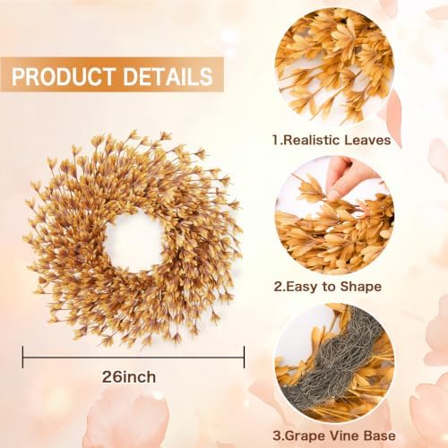 26 Inch Fall Wreath for Front Door, Autumn Thanksgiving Decor - Image 2