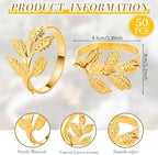 Bokon 50 Pcs Gold Napkin Rings Metal Napkin Holders Bulk, Small Leaves - Image 2