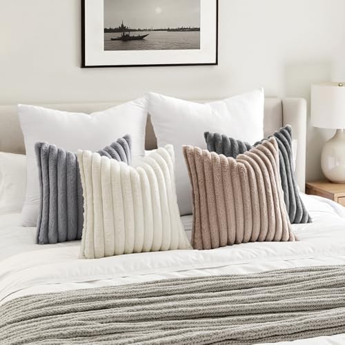 MIULEE Faux Fur Plush Decorative Throw Pillow Covers 20x20, Grey Taupe - Image 4